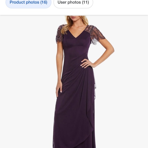 Xscape Deep Purple Beaded Sleeve Gown - Picture 1 of 4